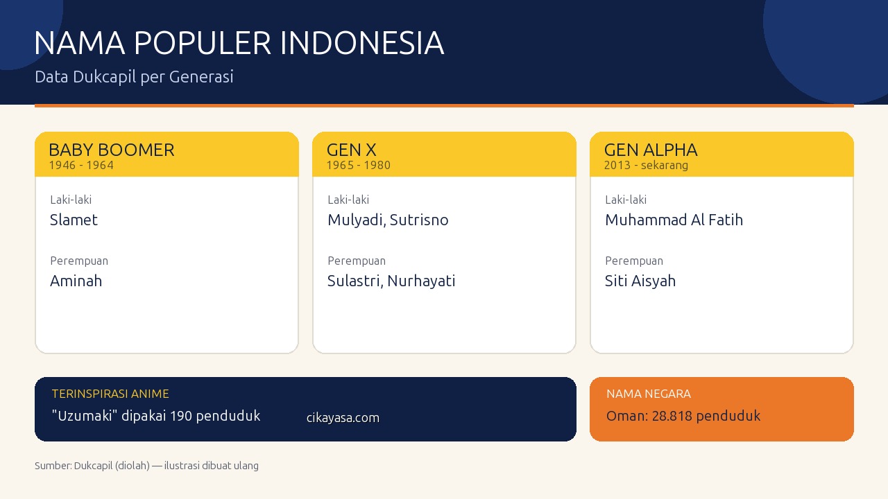 Featured image of post Nama Paling Populer di Indonesia Tiap Generasi: Slamet, Mulyadi, hingga Muhammad Al Fatih